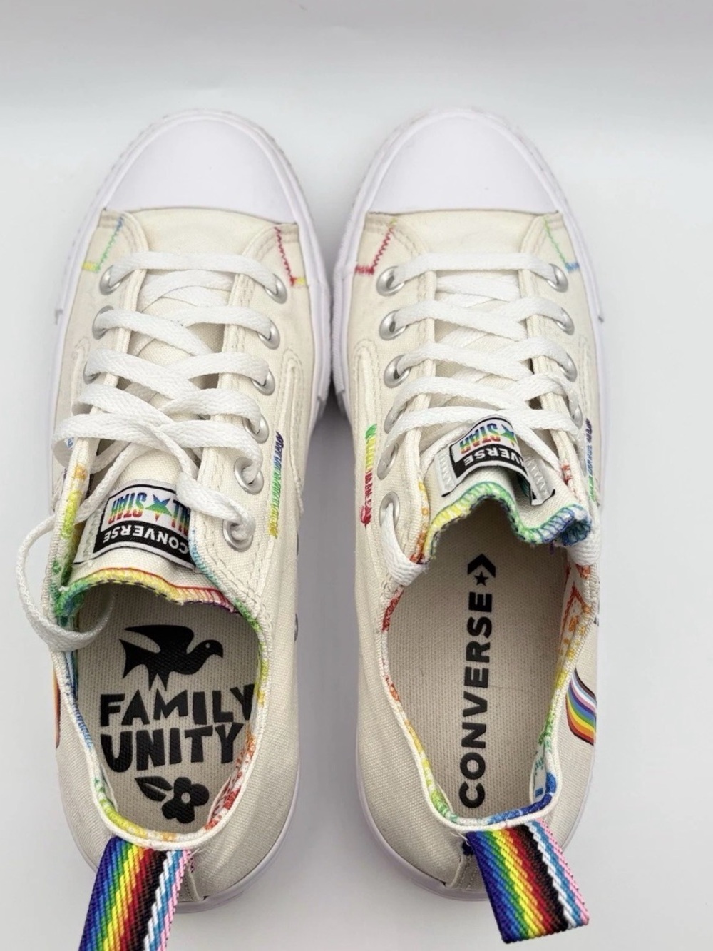 Converse Low Top Canvas Sneakers with Rainbow Graphic - White - Picture 4 of 7